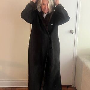 BLUE DUCK  Long Hooded Soft Black Shearling Coat